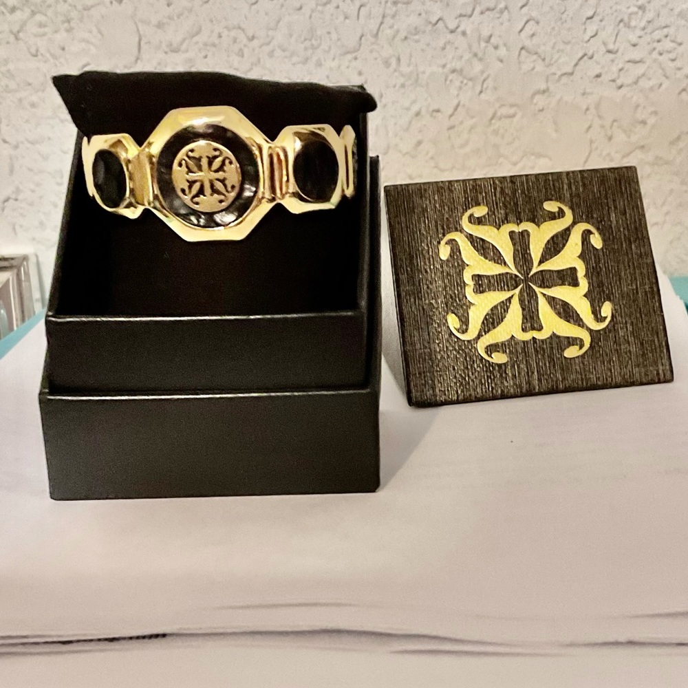 Rustic Cuff Gold Color And Python Skin Cuff - image 1